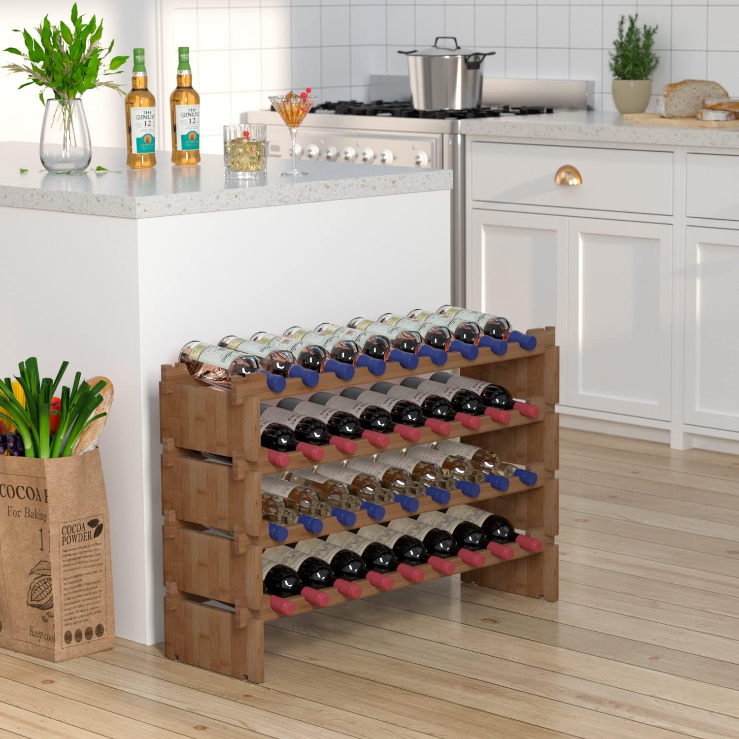 Size 10D x 33.5W x 21H. Domax Wine Rack Freestanding Floor - 36 Bottle Wine Racks Countertop,4 Tiers Stackable Wooden Storage Holder, 33.5 in Wide (Walnut)
